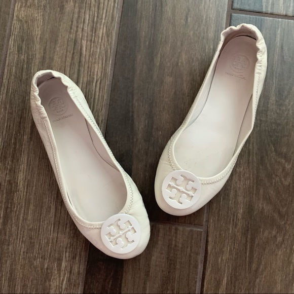 Tory Burch Shoes - Tory Burch Minnie Travel Ballet Flats White Patent